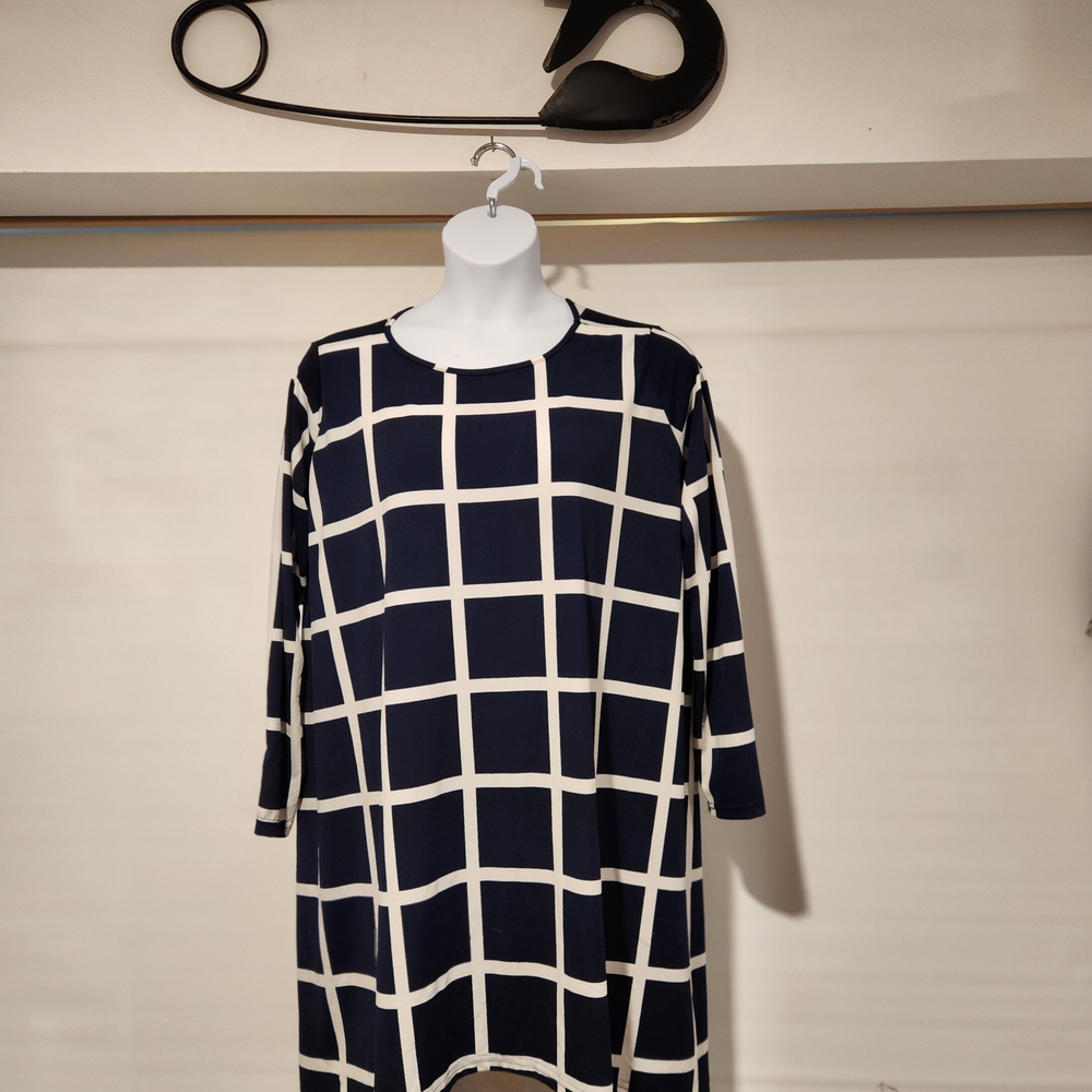 Navy and White Checkered Top.